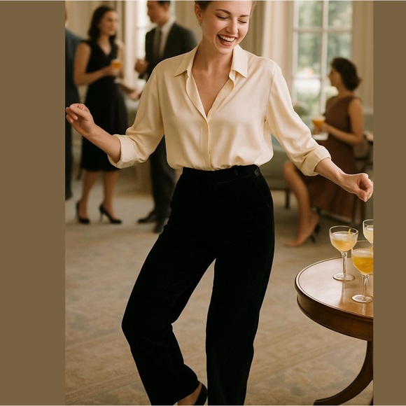 Talbots Pants - 90 TALBOTS VELVET BLACK HIGH WAIST STRAIGHT LEG PANTS ELEGANT EVENING WEAR SZ 4P